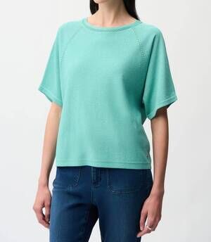 NEW JOSEPH RIBKOFF sequined raglan sleeve sweater top in seafoam